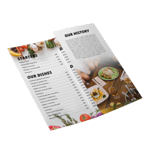 Cartas de restaurante con dos pliegues